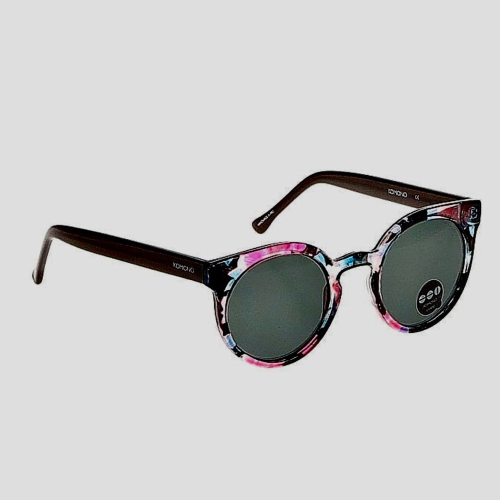 KOMONO The Lulu Floral Sunglasses NEW wing tip cateye black pink - Picture 2 of 12